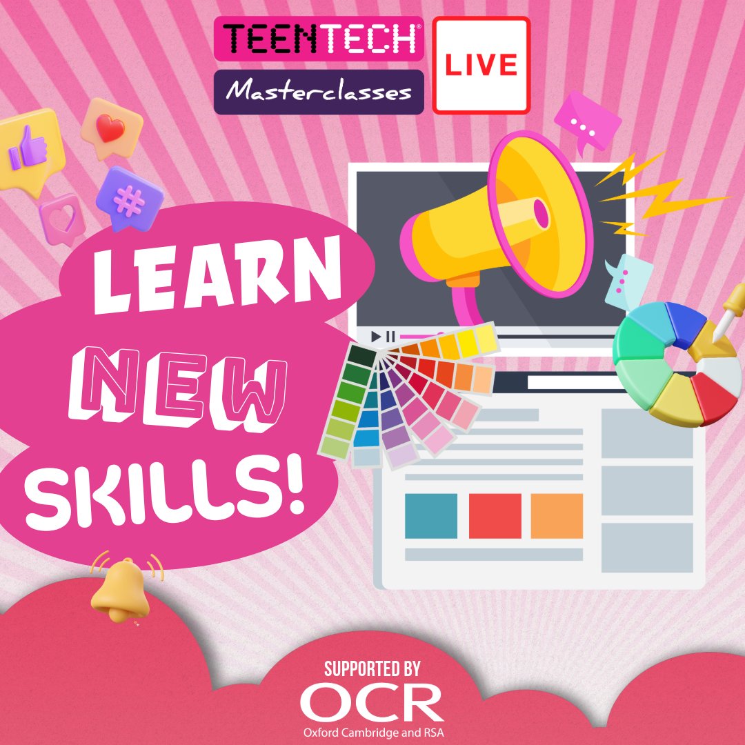 Level up your skills this Easter with TeenTech Masterclasses Live, supported by @ocrexams. Dive into Website Design and Information Points. For students pursuing their Cambridge National in Creative iMedia or anyone eager to learn new digital skills. teentech.com/level-up-easte…