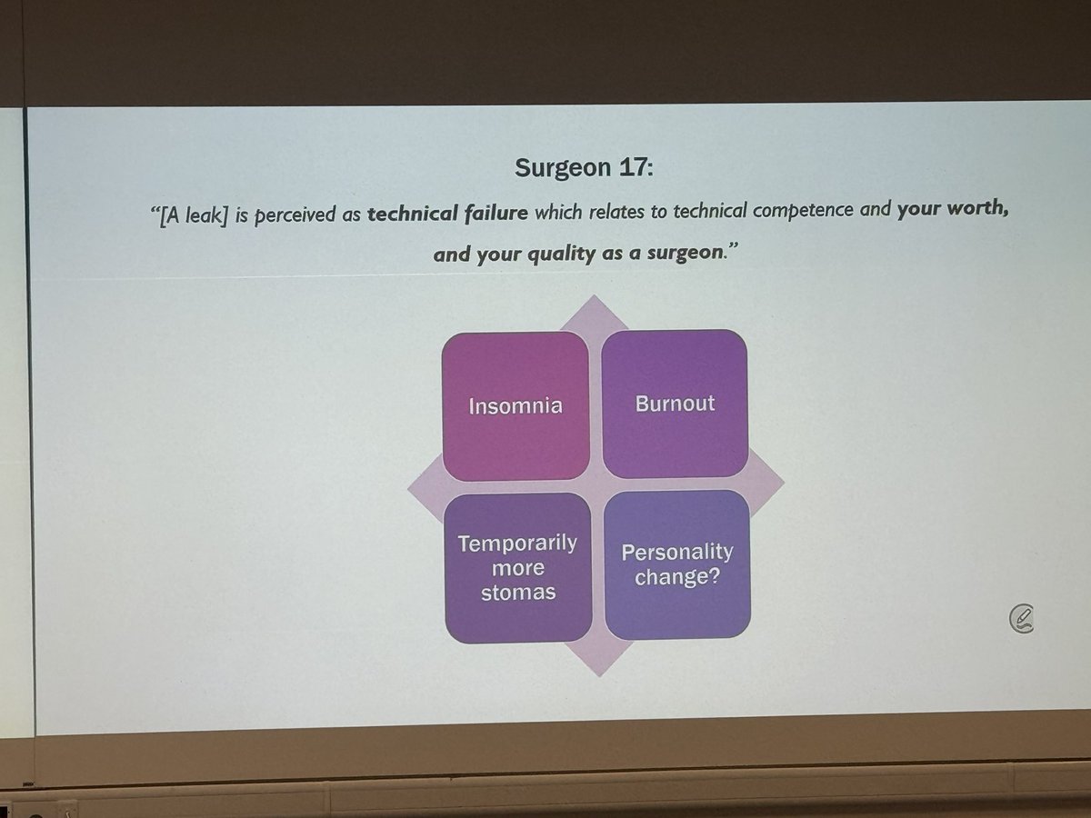 A leak ends up in causing significant changes in how the surgeon then behaves including personality changes that could affect the next cases - Carly Bisset Glasgow University. @ImperialSandC #lss2024