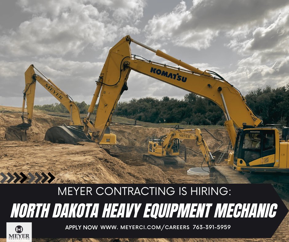MeyerContracti1's tweet photo. Meyer Contracting is hiring a Heavy Equipment Mechanic for North Dakota. Ready to join #TeamMeyer? Apply at https://t.co/1lJD4l5KSJ. https://t.co/3mVrnHSCiG