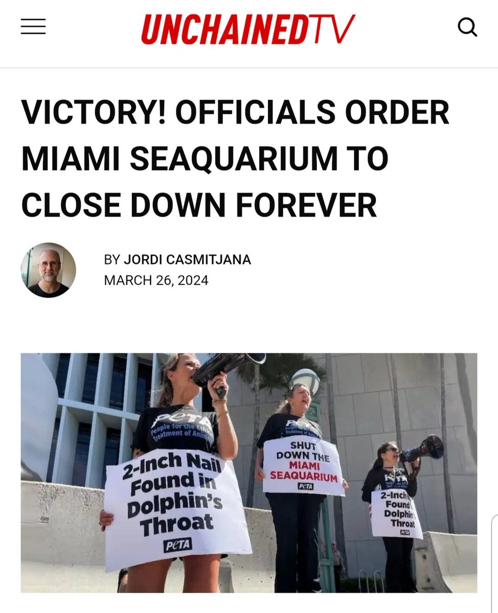 Miami-Dade County Officials Have Ordered The Infamous Miami Seaquarium, 

Where The Orca Lolita Died, To Close Down And Vacate The Premises. 

unchainedtv.com/2024/03/26/vic…