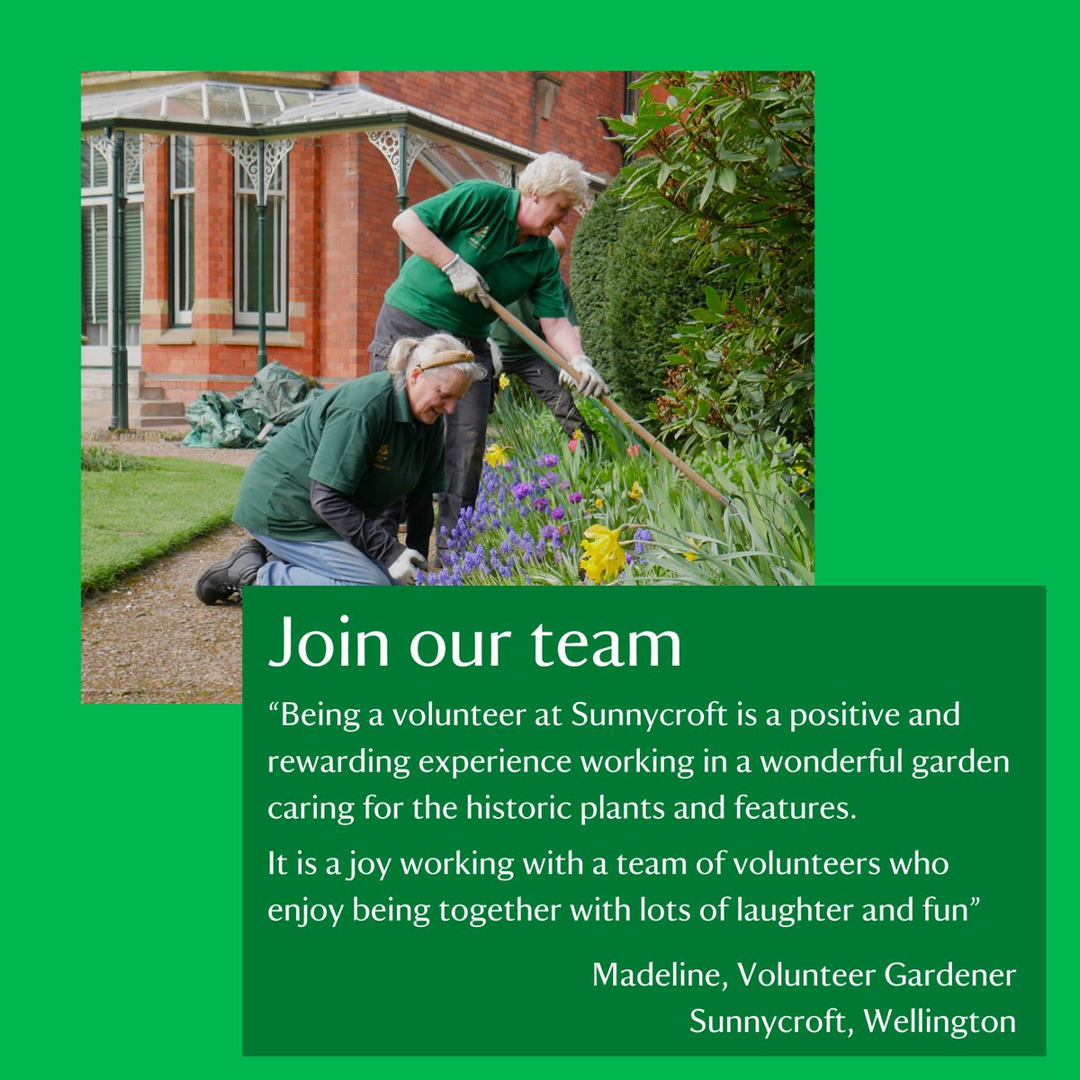 With the longer and brighter days, its now a great opportunity to enjoy the outdoors, and becoming a gardening volunteer is an excellent way to do this! We are currently recruiting for more gardening volunteers at Sunnycroft. Interested? Email us at join-in@nationaltrust.org.uk
