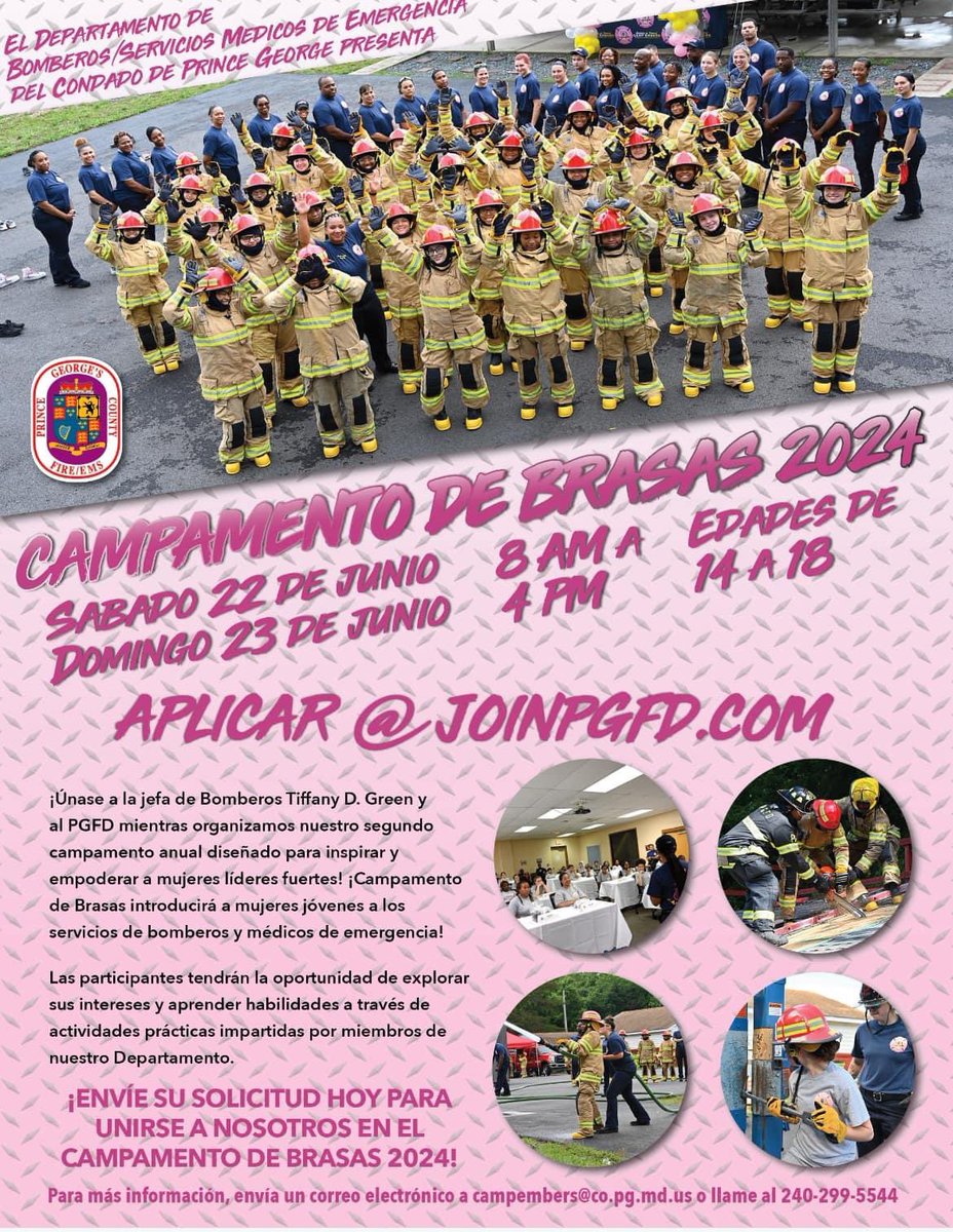 Enrollment is filling fast so reserve your spot at Camp Embers TODAY! This FREE two-day camp will empower, inspire, and support strong women leaders, and introduce them to the Fire and Emergency Medical Services. JoinPGFD.com