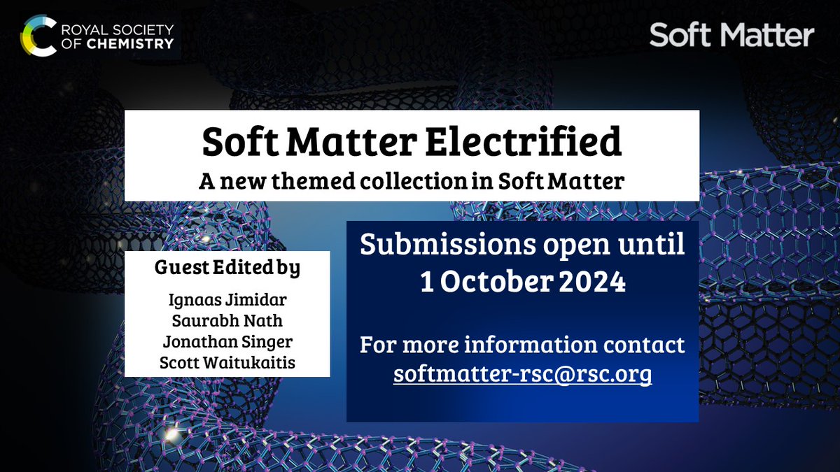 We are delighted to announce that the open call for our Soft Matter Electrified themed collection is now open! Find out more about the collection and how to submit your paper here➡️linkedin.com/showcase/10022… @ignaas1903 @kitchenphysics