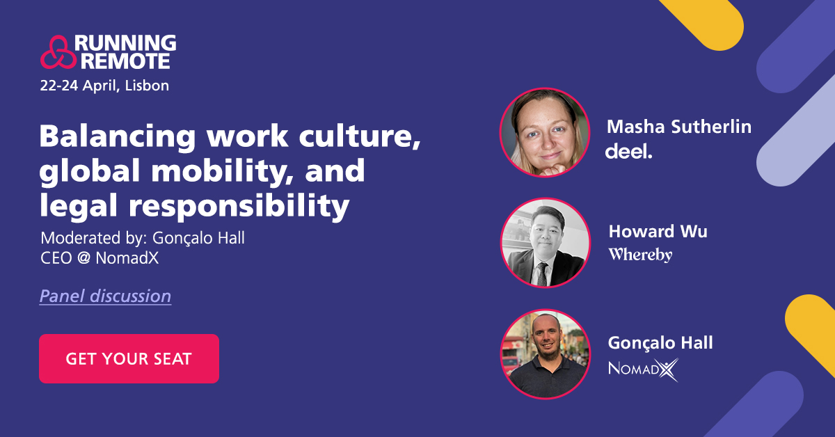 🗺️ In this session, Masha Sutherlin - @Deel, Howard Wu - @Whereby, and @gonzohall - Nomad X will delve into navigating the complexities of what it means to provide work flexibility at scale . 🏃‍♀️ Get your seat at Running Remote next month at hubs.ly/Q02qSxhb0