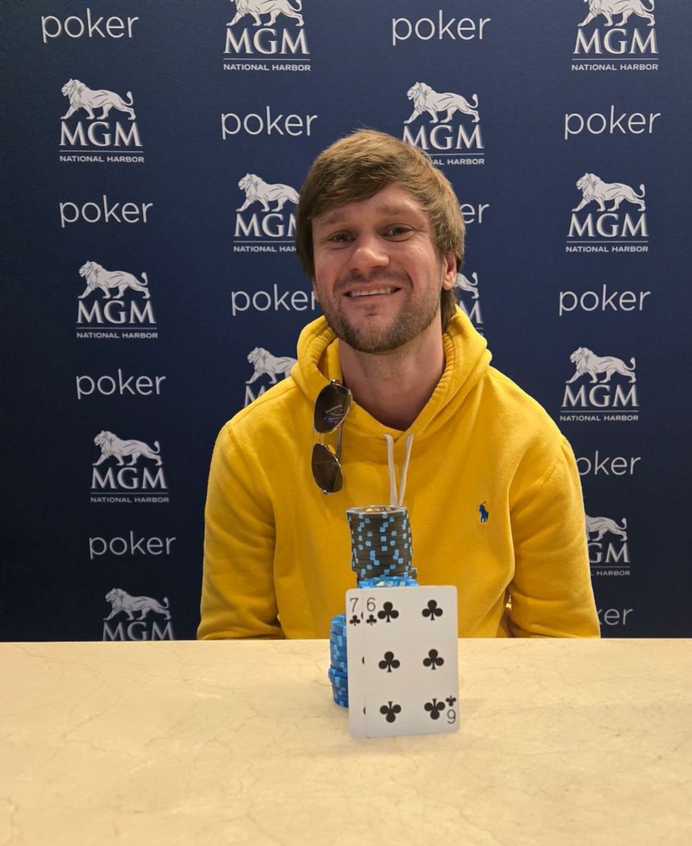 TDPat22's tweet photo. Andrew M is our triumphant evening bounty hunter last night @MGMNH_Poker. He takes first place in an ICM Chop, walking away with almost $3K plus his bounties. We drew over 60 players with over $6K in bounties for the taking. https://t.co/gwbi43KX7e