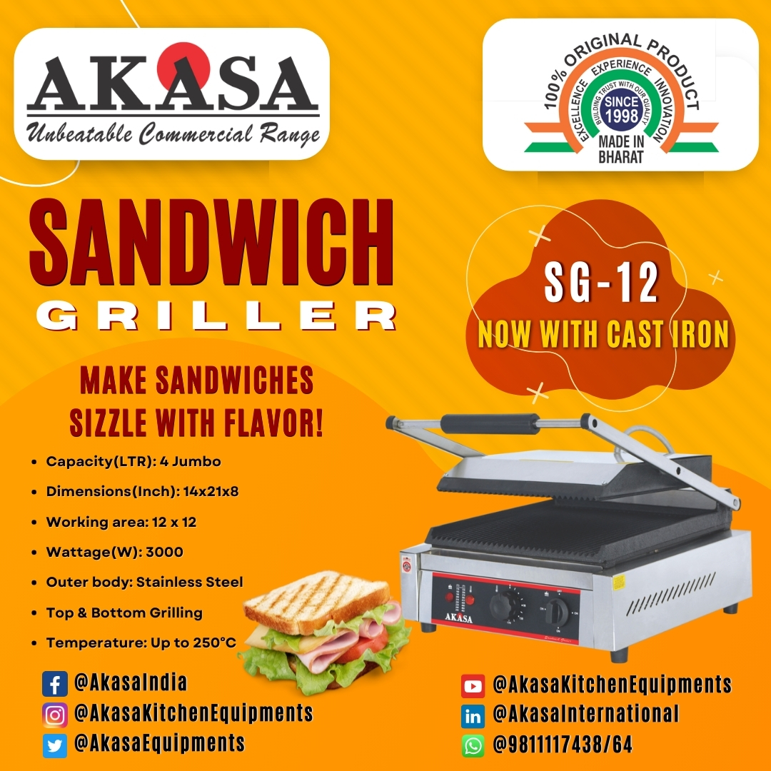 With Akasa's Fast-Heating Sandwich Grillers, Turn sandwiches into grilled masterpieces - 4 Jumbo Sandwiches in One press At a Time!
🇮🇳 #MadeinIndia, Trusted by Experts

For Inquiries, Reach Us on WhatsApp Or Call: 9811117438
#SandwichGriller #Akasa #AkasaIndia #KitchenEquipment