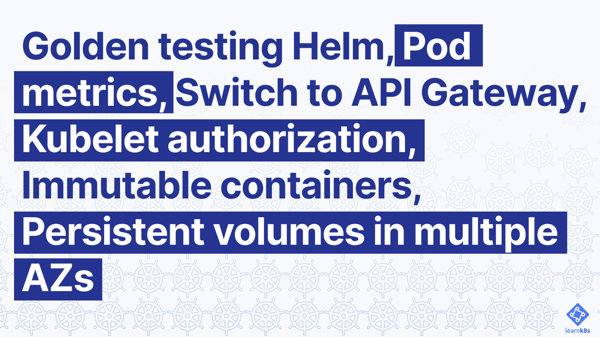 This week on the Learn Kubernetes Weekly: 🏅 Golden testing Helm 📈 Harnessing the power of metrics 1️⃣ Kubernetes Gateway API v1.0 📽️ How to use TokenRequest API and TokenVolume Projection 🪨 ReadOnlyRootFilesystem Read it now: learnk8s.io/issues/72