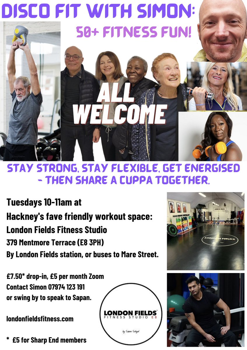 HackneyFit's tweet image. A decade-long cardio class for 50+ Hackney ppl has lost its funding, but @londonfieldsfit coming to the rescue! All welcome, but especially over-50s. Work out every Tue 10-11am in London Fields to disco etc then come to a cafe. Have fun, get fit, stay strong for later life!