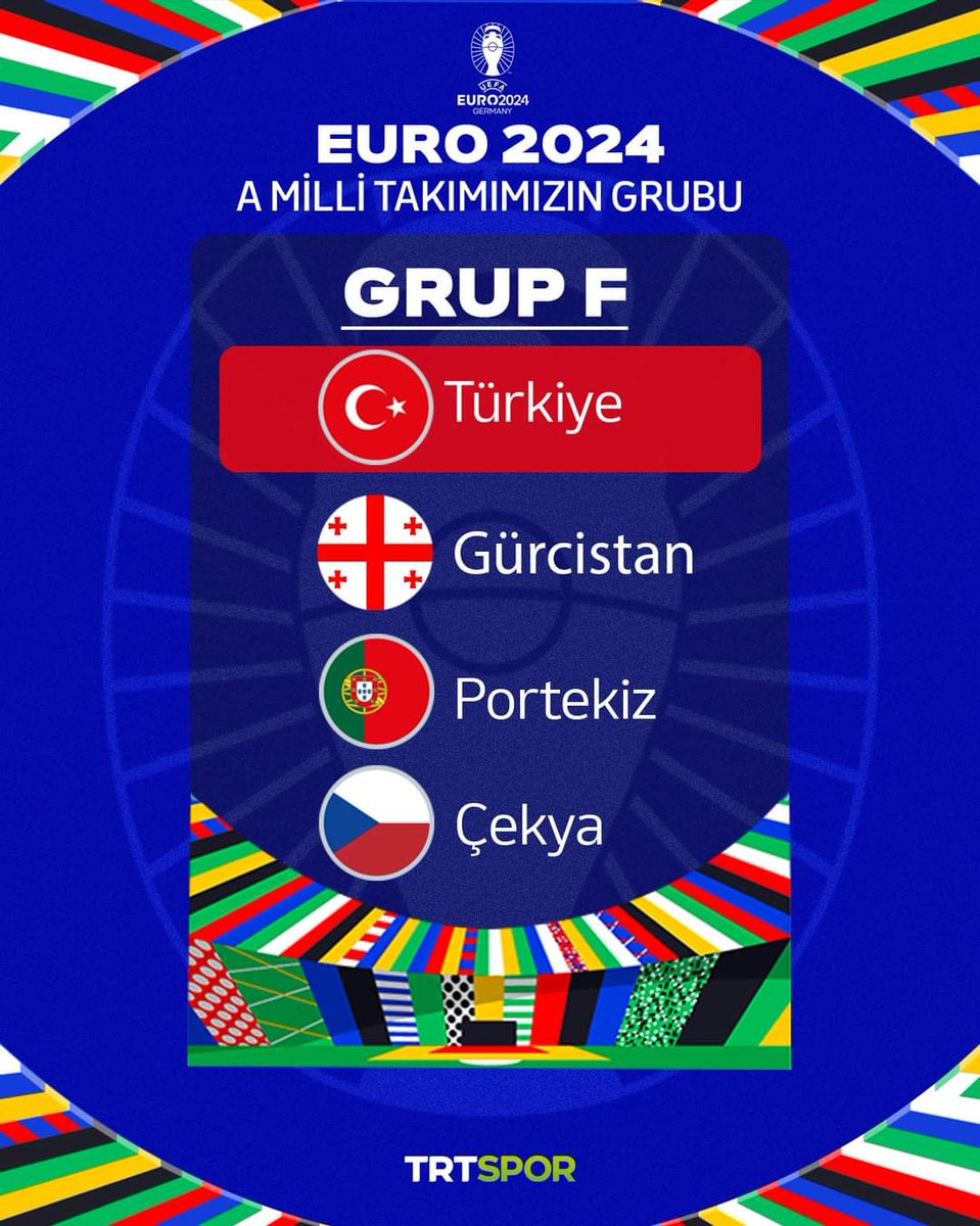 🏆 EURO 2024 | F Grubu

18 Haziran | 🇹🇷 Türkiye - Gürcistan 🇬🇪
22 Haziran | 🇹🇷 Türkiye - Portekiz 🇵🇹
26 Haziran | 🇨🇿 Çekya - Türkiye 🇹🇷

#EURO2024TRTde