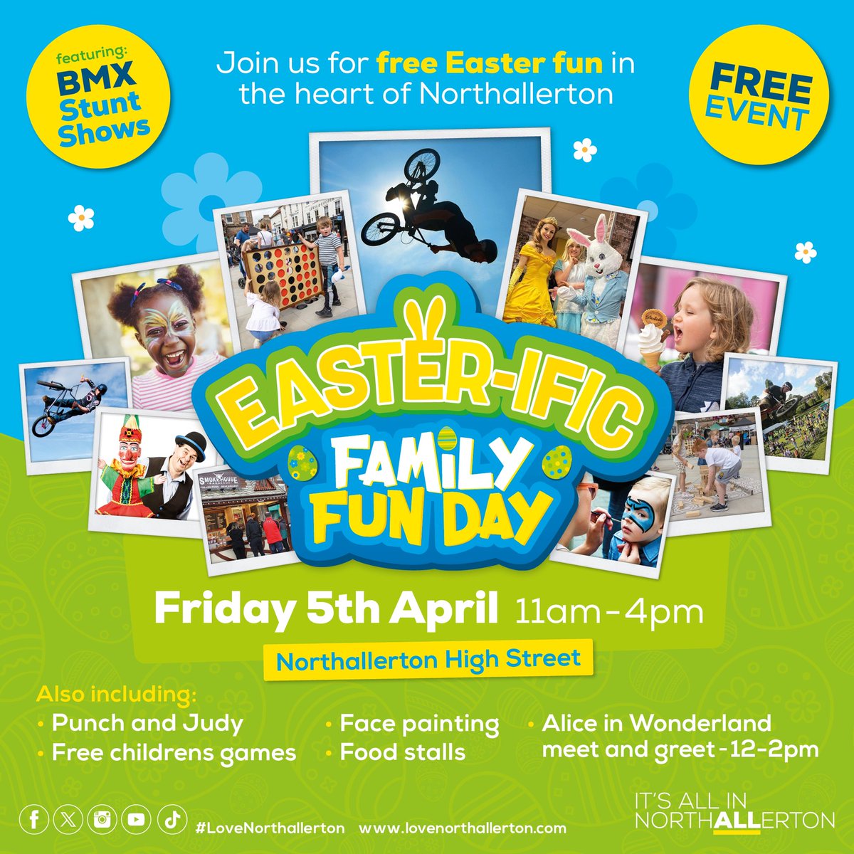 ☀️🐣Our Easter-ific family fun day promises a day of free family entertainment for you and your family! 🐣☀️ 

Friday 5th April 11am - 4pm on Northallerton High Street! 

#lovenorthallerton #itsallinnorthallerton #freefamilyfun #freefamilyevent #easterholidays