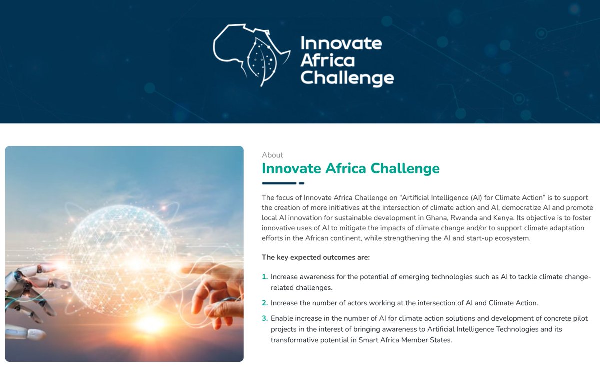 Applications for the 'Innovate Africa Challenge' are open!🎉🚀 We are looking for promising organizations leveraging #AI for #climate action. Is this relevant to you? Learn more & apply: smartafrica.org/innovate-afric… Organized with @RealSmartAfrica, @giz_rwanda & @IntellecapTweet