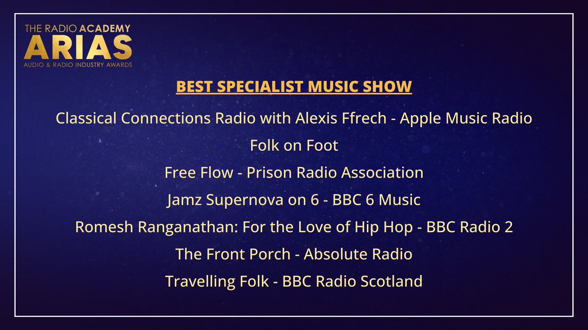Thrilled that Travelling Folk is up for Best Specialist Music Show at the wireless Oscars! Exalted company indeed. AND a Big Night Out in London! #UKARIAS @radioacademy @BBCRadioScot @HelenNeedham @MaudStart