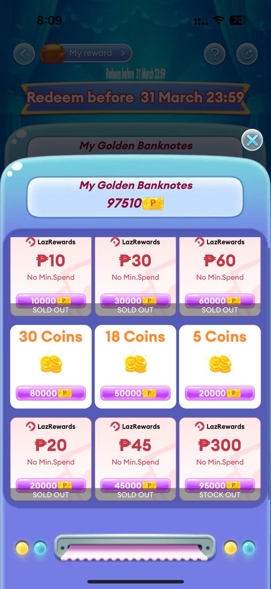 ljae08's tweet photo. @LazadaPH nag enjoy ako sa #MergeBoss then may goal pa to covert it to 💰 kaso after mareach yung goal, biglang stock out yung status 😢 https://t.co/ttqUDUsTbA