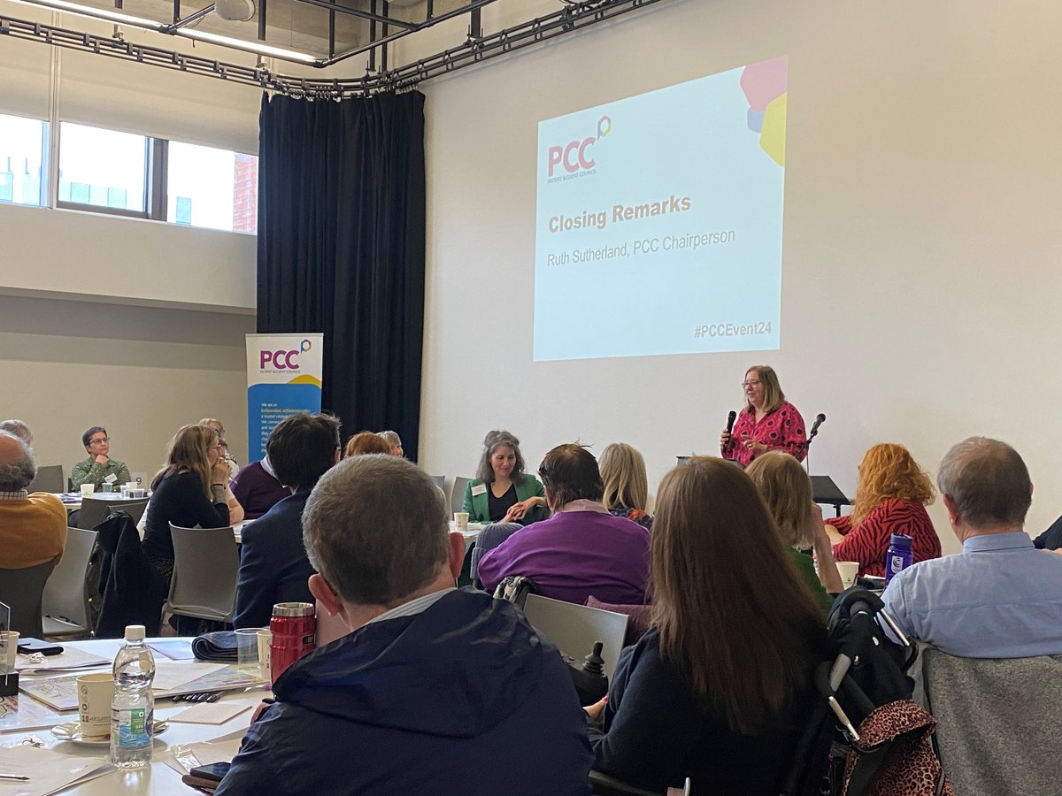 PatientClient's tweet photo. "When we move from 'they' to 'we', then we have a partnership" - Our Chair, Ruth Sutherland, brings our event to a close. #PCCevent24 #TeamPCC #Partnership https://t.co/OgiuwzQdpf