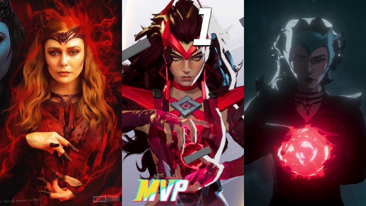 lizzieonfilm's tweet photo. the scarlet witch’s iconic pose. ❤️‍🔥

live action            game                     animation https://t.co/xF5wDNHdeI