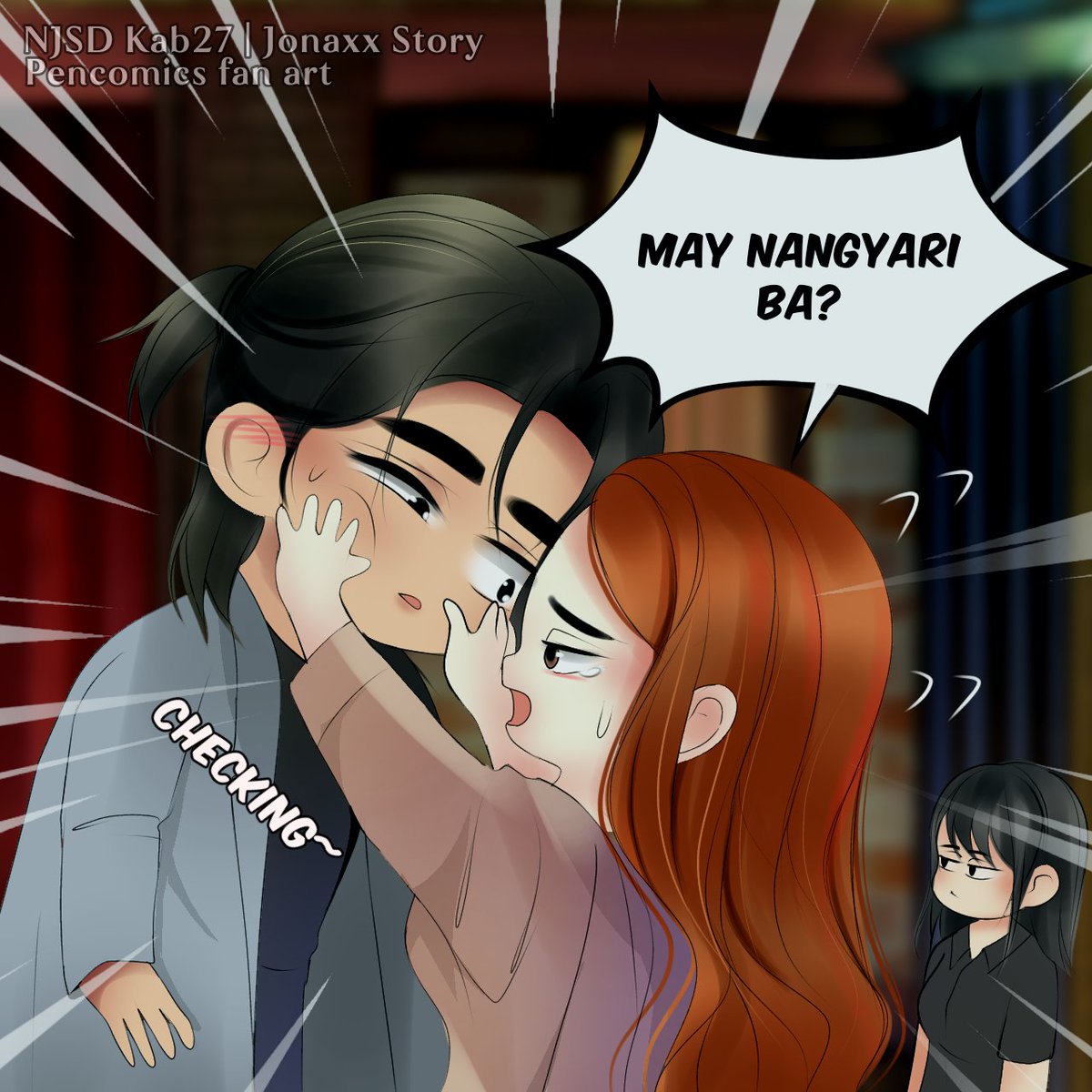 pencomics1's tweet photo. "May nangyari ba?" tanong ko sa taranta.

His lips were apart, as if ready to say something but I was so fast. I got in front of him abruptly and examined his skin, his cheeks, his neck, his arms for bruises or any clue that he's harmed tonight.

Quick fan art~

#Njsdkab27 https://t.co/9ixt7GNQJT