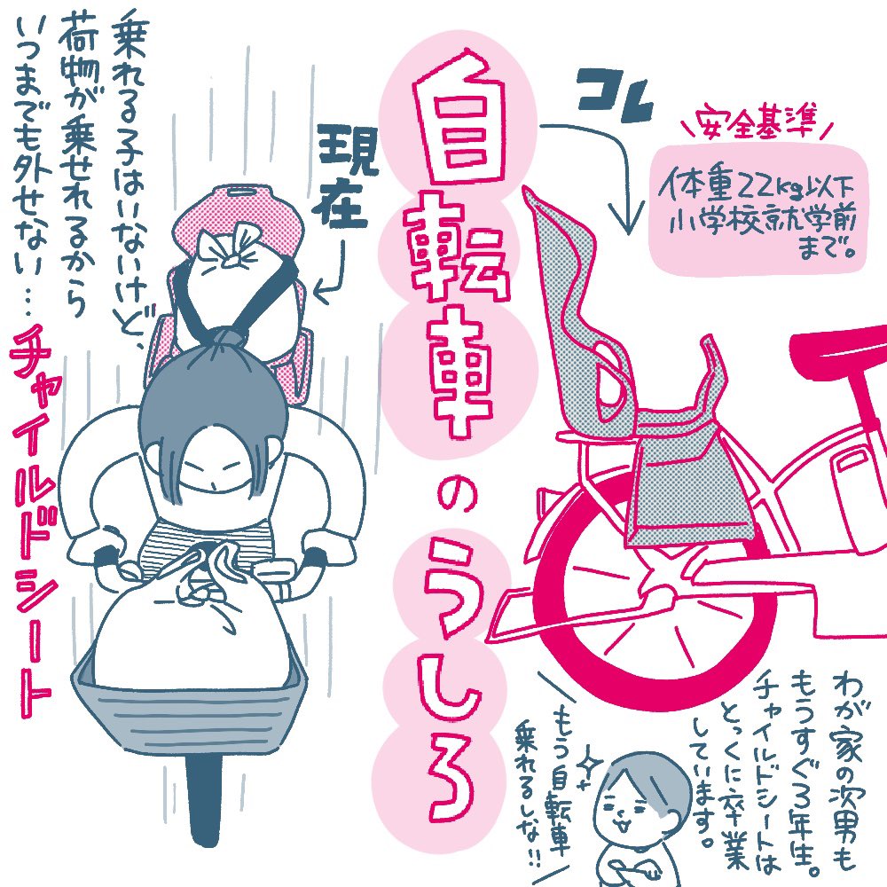 子どもが卒業しても、荷物置きとして大活躍。「オシャレじゃない」のは分かってても外せないんだよなぁ…🚲

#ピヨトト家
#ひとこと日記 