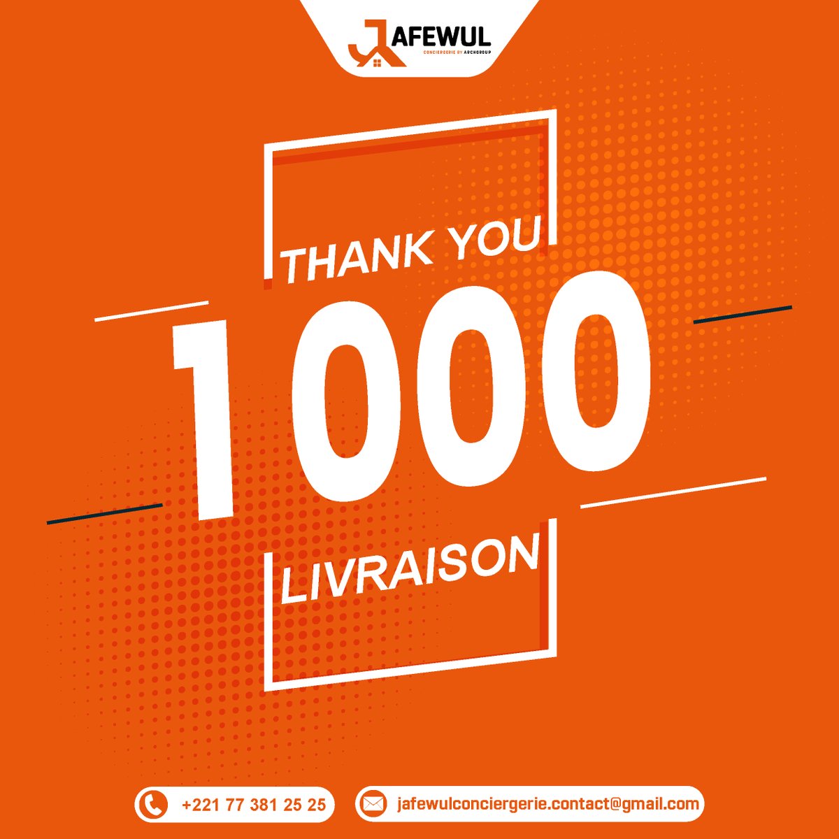 jafe_wul's tweet photo. 𝗝𝗮𝗳𝗲𝘄𝘂𝗹 𝗰𝗲́𝗹𝗲̀𝗯𝗿𝗲 𝘀𝗮 𝟭𝟬𝟬𝟬𝗲 𝗹𝗶𝘃𝗿𝗮𝗶𝘀𝗼𝗻 𝗮𝘃𝗲𝗰 𝘃𝗼𝘂𝘀 ! 
🎉
Merci à nos clients pour leur confiance et leur soutien continu. Votre satisfaction est notre priorité absolue.

#Jafewul #Livraison #livraison #livraisonexpress #dakar #sénegal https://t.co/p3T7Z6bdQY