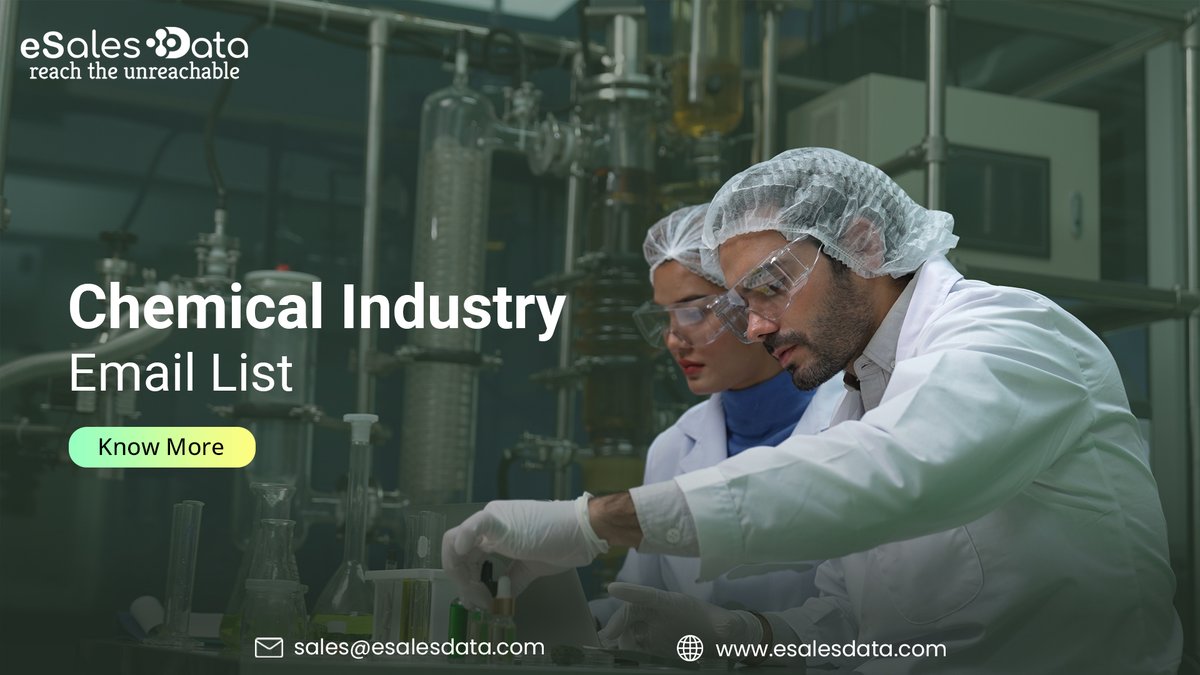 eSalesData's tweet photo. Advance Your Marketing Promotions with eSalesData's Chemical Industry Email List
Know More: https://t.co/fV05Ser6eB
#marketing #email #leads #esalesdata #b2bindustry #chemicalindustryemaildata #chemicalindustrymailinglist https://t.co/Dqwzlhyo9z
