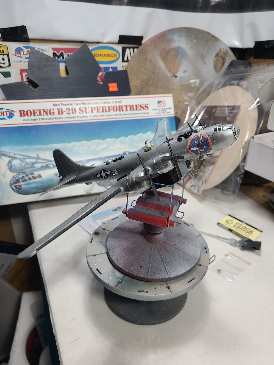 bhp99's tweet image. Finished up the B29 Tinker's Heritage wall mount clock, repainted the clock hands and I made the Tinker's Heritage nose art bigger and not to scale  so it could be easily seen. #AtlantisModels #scalemodels #clockmaker #walldecor #b29superfortress