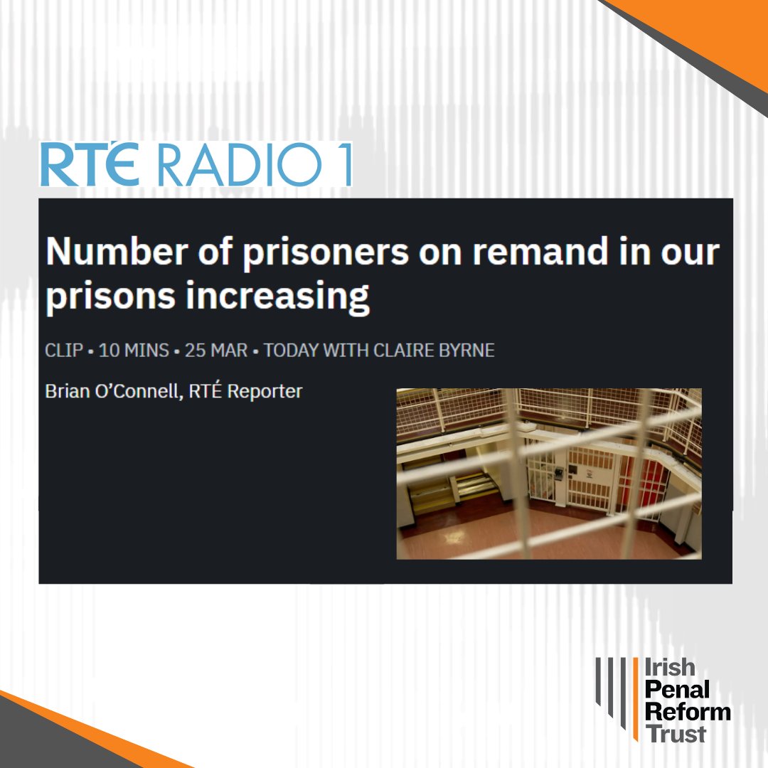 📻 On @RTERadio1, IPRT Exec Director, @saoirse_b, spoke about the increasing number of people in prison on remand. Saoirse emphasised the importance of offering bail where possible to reduce the number of people in prison awaiting trial. Listen back 👉 iprt.ie/iprt-in-the-ne…