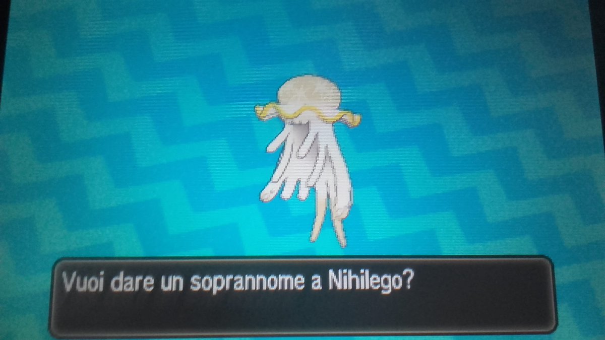 Finally found this picture again!!! 
This shiny Nihilego is super special, I remember finding it in only 3 resets ✨💕

One of my most precious shines I have! Love u creepy jellyfish