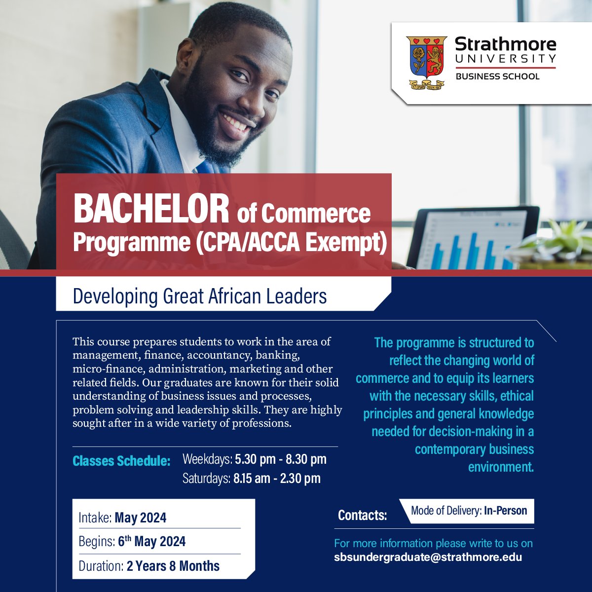 Unlock your pathway to success in the world of finance & accounting with our comprehensive #BachelorofCommerce Programme (CPA/ACCA) Exempt & gain invaluable knowledge and skills while accelerating your professional journey. Apply today! sbs.strathmore.edu/bachelor-of-co… #BCOM