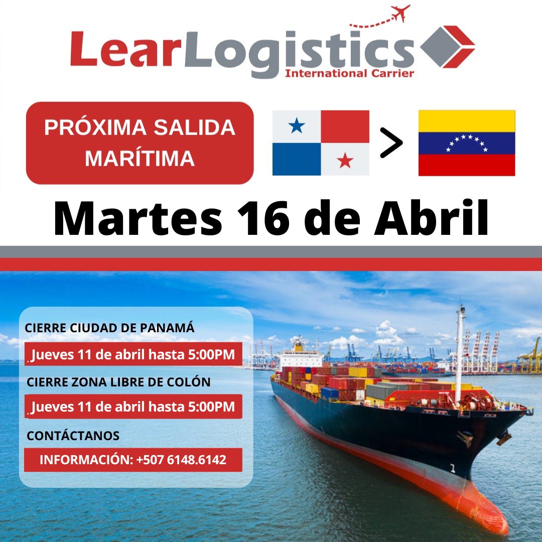 Salida Marítima #PanamaVenezuela el 16 de Abril 2024.

- ¡Cotiza con nosotros!   
- Envía con los expertos en el área.   
 - 💪 Deja tu inversión en nuestras manos.      

Dos Salidas Aéreas Panamá/Venezuela cada semana 📷#tucargasegura #learlogistics
