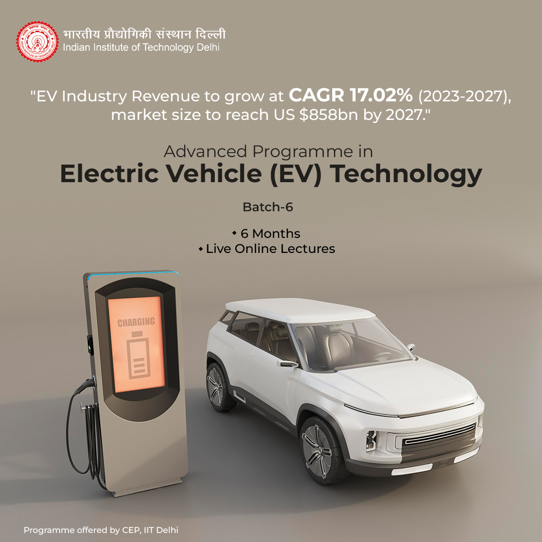 Continuing Education Programme (CEP), #IITDelhi, has launched an online 'Advanced Programme in Electric Vehicle (EV) Technology (Batch-6)'. Brochure Link: owncloud.iitd.ac.in/nextcloud/inde… Apply Now Link: enrollment.jaroeducation.com/online/iit_del… Last date to apply: 20 June 2024