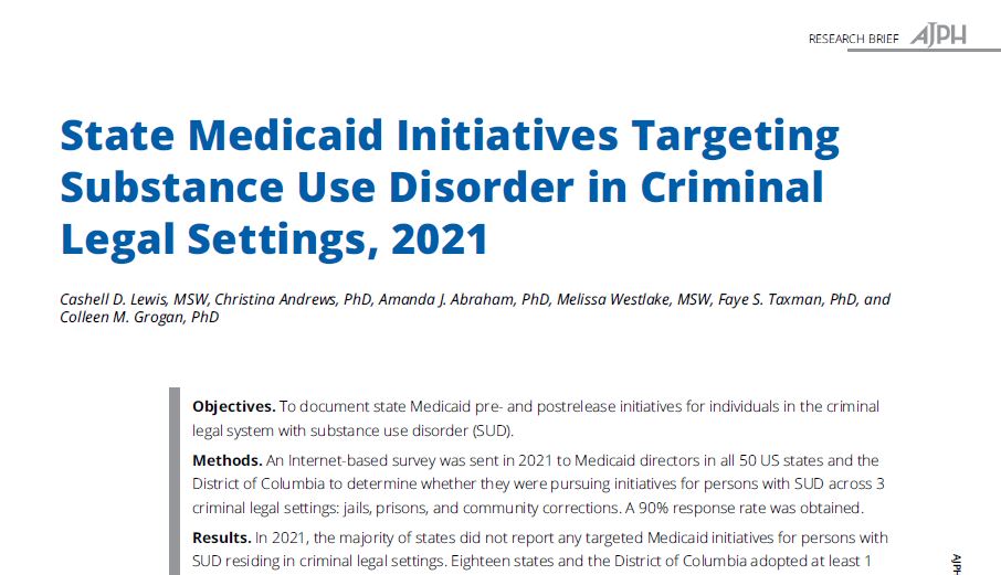 Our new paper just out in AJPH finds that in 2021, a majority of states did not report any targeted initiatives for people with SUD in criminal legal settings, despite high need for such programming. ajph.aphapublications.org/doi/10.2105/AJ…