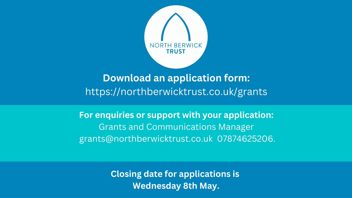 NBTrust's tweet photo. GENERAL GRANTS ROUND - NOW OPEN! Applications up to £32,000 welcome from North Berwick organisations, charities and individuals for local projects. Closing date 08/05/24.
https://t.co/Zs5fA8bBHI https://t.co/SGHdzSTlal