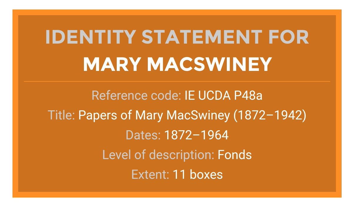 UCDA holds a significant set of papers of Mary MacSwiney, UCDA P48a. She is also represented across many of our other collections concerning the Irish revolutionary period, all available to consult in our reading room. ucd.ie/archives/colle…