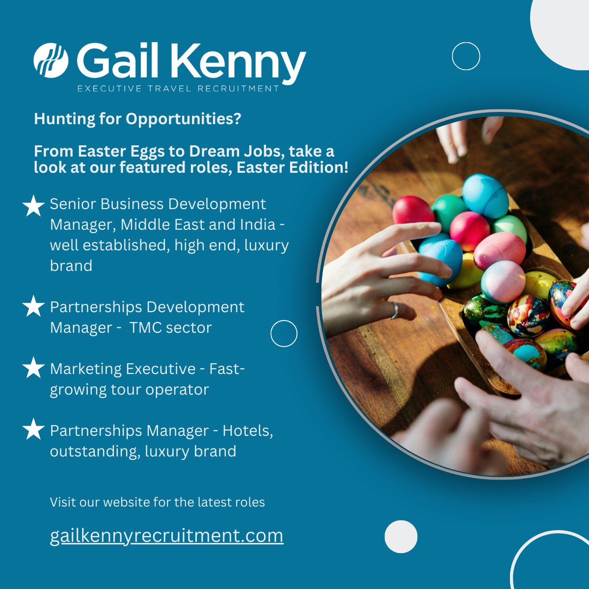 gailkennyrec's tweet photo. Check out our egg-citing featured opportunites - Easter Edition!
Head to https://t.co/SUoP3140Gz and begin your search!
#newjobs #executiverecruitment #jobsearch https://t.co/nLEtvDMqAU