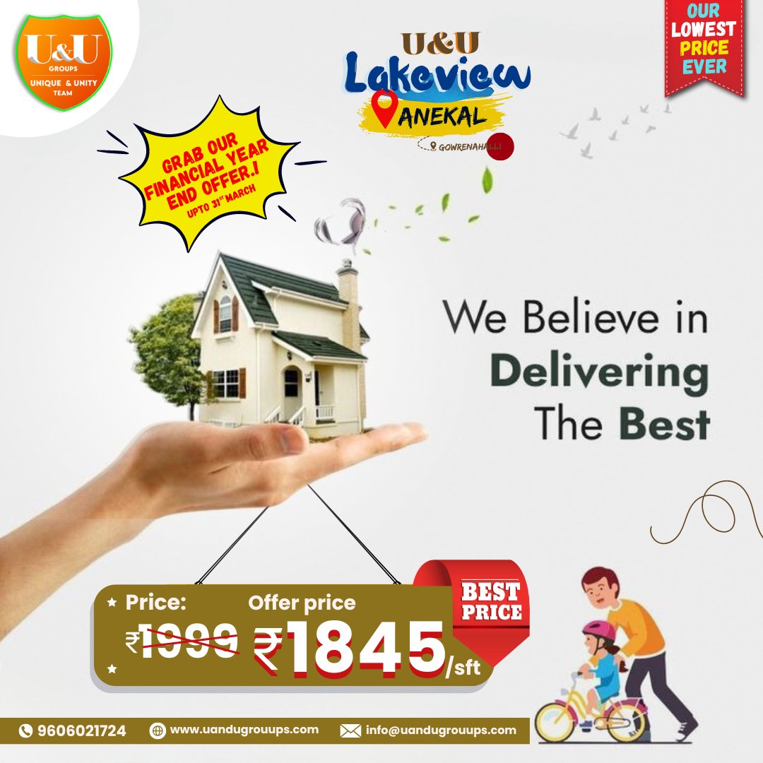 uandugroups's tweet photo. We believe in Delivering the the best for you, We bring best plots for best price Rs.1845/sft at Anekal. Don't wait to buy Gab now.!
.
#uandugroups #trust #realestate #realestateinbangalore #propertiesinbangalore #sitesinbangalore #sitesforsale #plots #plotsforsale https://t.co/svXFiMsAyC