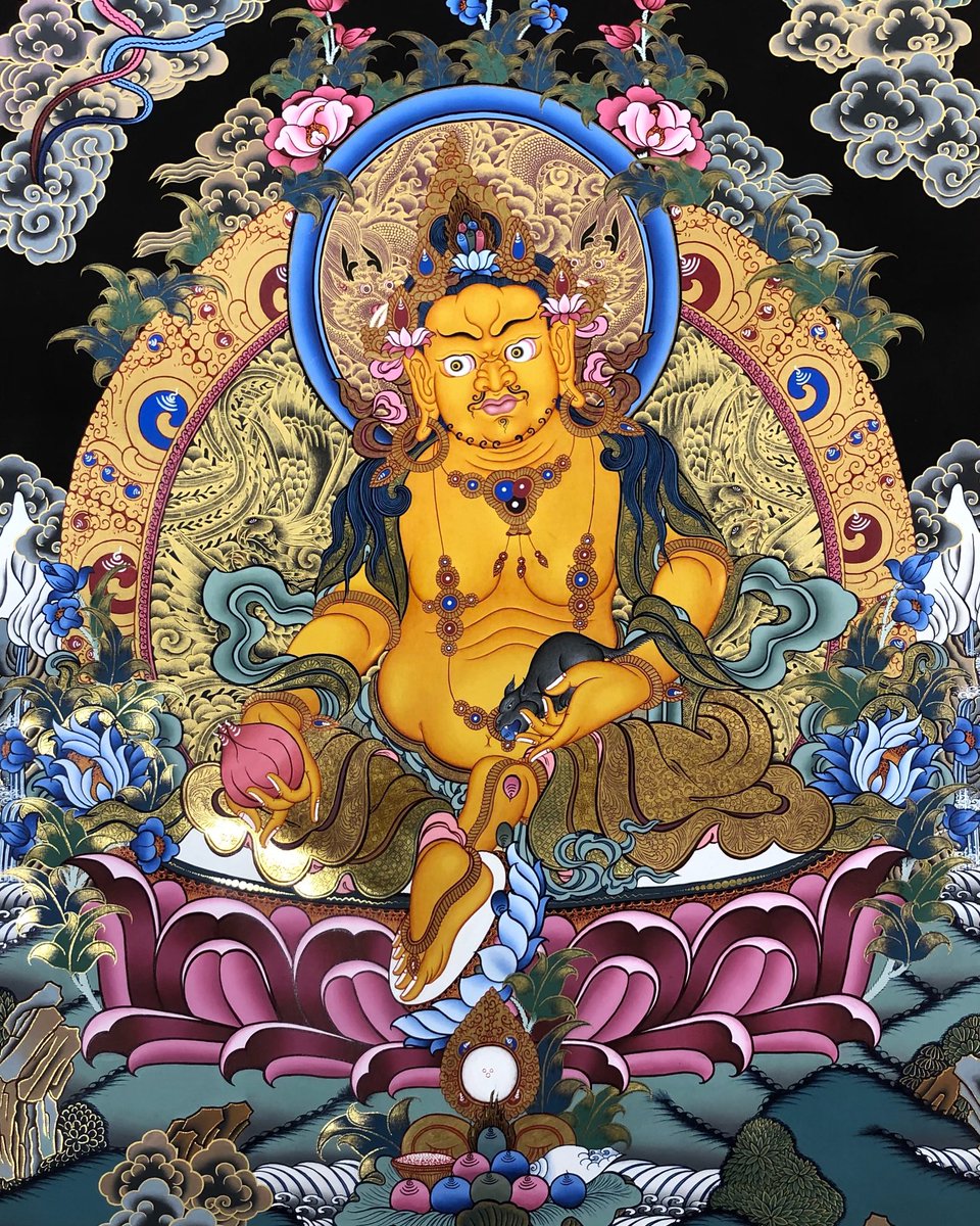 Zambhala in Tibetan Buddhism is commonly regarded as the deity of Wealth.
.
.
.
.
.

#buddhism #bodhisattva #bodhichitta #Jewelfamily #Zambhala #jambhala #kuber #thangka #lamathankapaintingschool #thankapainting #himalayanart #dharampala #livingheritage #mindfullness #compassion