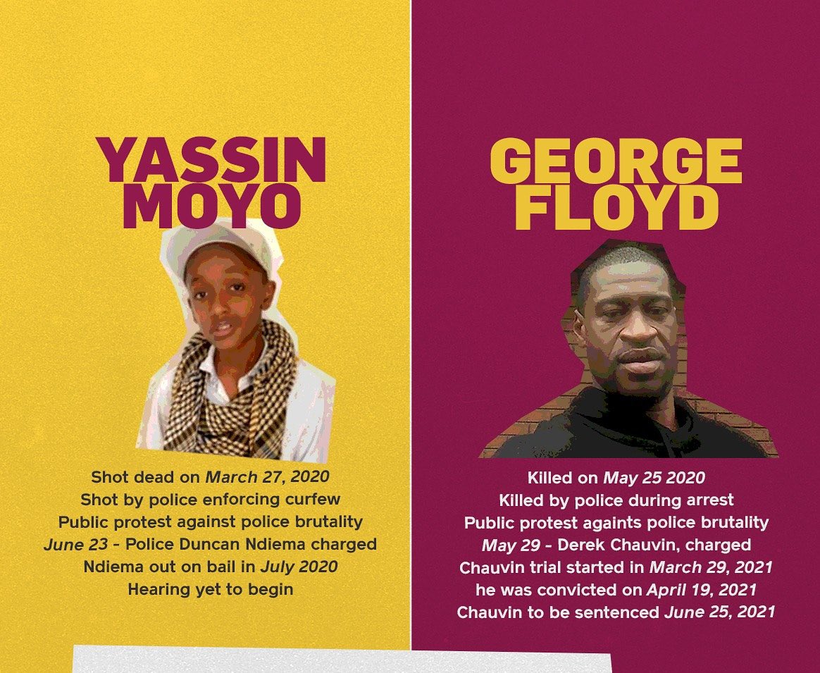 Yassin’s story is heart wrenching. He was killed by police while standing on their balcony. 4 years later, the nation is still awaiting accountability. Floyd’s case which happened two months after his killing was long prosecuted. How much longer? #DelayedJustice