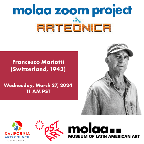 There's still time to hop into today's MOLAA Zoom Project! Head to molaa.org/events to listen in on this excellent discussion with artist Franceso Mariotti! ✨ This event starts at 11 AM PST #MolaaZoomProject #MOLAA #Arteonica #CAC #ArtistTalk #ArtAndTech