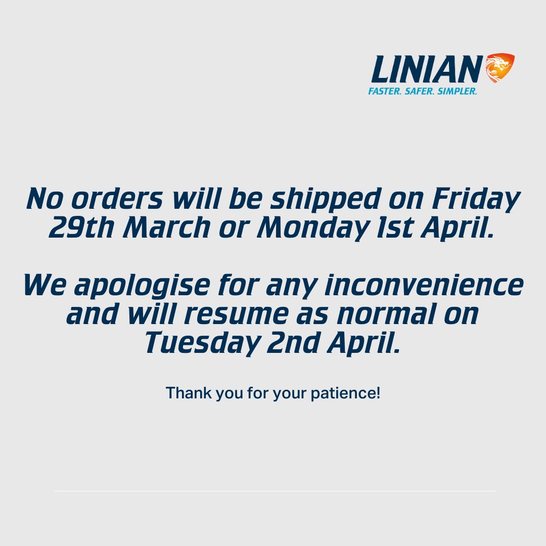 We apologise for any inconvenience this may cause and we will be back dispatching orders on Tuesday 2nd April⚡ #LINIAN #Tools #ElectricalWholesale # Electrician #Sparky #ElectricalWork #CableClips #CableManagement