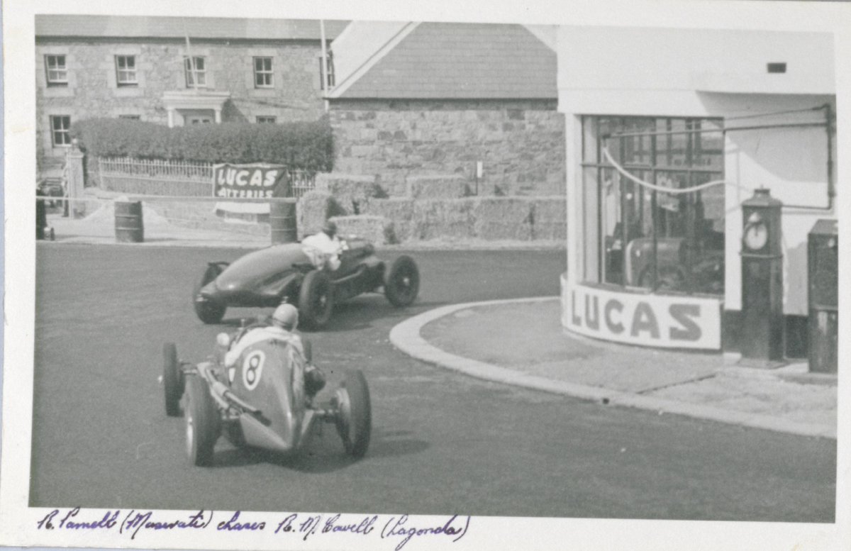 Robert Cowell, pictured in car no. 29, was in #JerseyCI in 1948 for the 2nd International Formula One road race. He made history 3 yrs later as Britain's first trans woman, becoming Roberta Cowell. Go to britishpathe.com/asset/186527/ to watch her racing in 1957. #TDOV @LiberateJersey