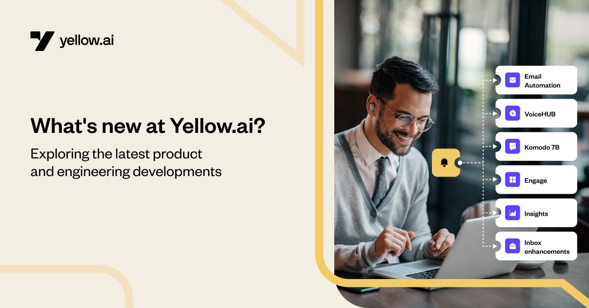 yellowdotai's tweet photo. 🧑‍🍳 What’s cooking at https://t.co/XxTVIEU8p3? Explore the latest #productupdates that are reshaping customer experiences: https://t.co/OAKIqgYF5C

#customerservice #voiceAI #emailsupport https://t.co/gkfPPwjQuv
