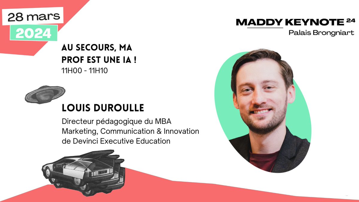 mbamdia's tweet photo. 🎓🤖 Demain à la #MaddyKeynote #MKN24, ne ratez pas "Au secours, ma prof est une IA !" par @louisduroulle, Directeur pédagogique du MBA Marketing, Communication & Innovation @DevinciExec⏰ Rdv sur la scène de l'Agora à 11h00 ! #Innovation #IAeduc #Digital #Tech #MBAMCI https://t.co/MvUuAP20MD