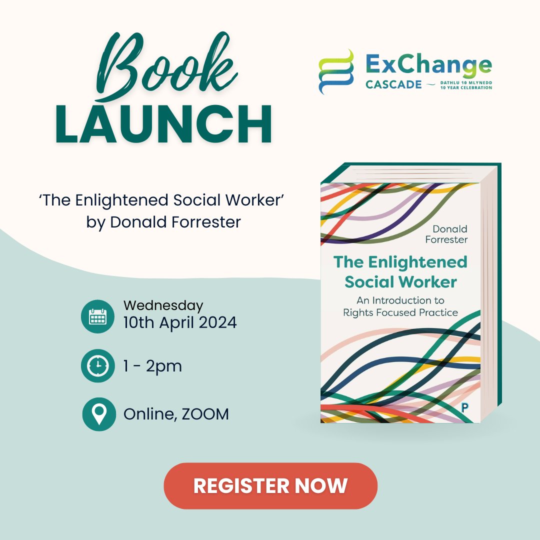 Join us for the launch of Donald Forrester's new book, 'The Enlightened Social Worker' - The second webinar in our conference celebrating 10 Years of @CASCADEresearch ! ✨ 📅 Weds 10th April 🕐 1 - 2pm 📍 Online, ZOOM Sign up today: cardiff.zoom.us/webinar/regist… @DonaldForr