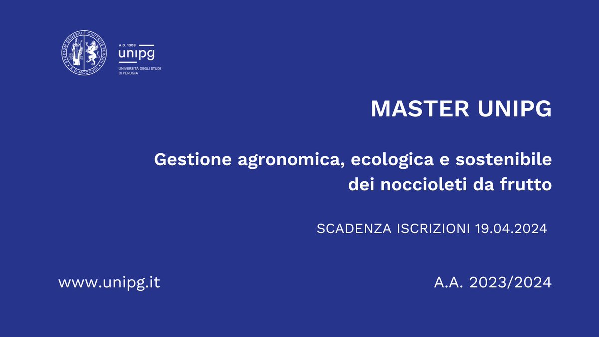 MASTER #unipg 𝗠𝗮𝘀𝘁𝗲𝗿 𝗜 𝗹𝗶𝘃𝗲𝗹𝗹𝗼 𝗶𝗻 𝗚𝗲𝘀𝘁𝗶𝗼𝗻𝗲 𝗮𝗴𝗿𝗼𝗻𝗼𝗺𝗶𝗰𝗮, 𝗲𝗰𝗼𝗹𝗼𝗴𝗶𝗰𝗮 𝗲 𝘀𝗼𝘀𝘁𝗲𝗻𝗶𝗯𝗶𝗹𝗲 𝗱𝗲𝗶 𝗻𝗼𝗰𝗰𝗶𝗼𝗹𝗲𝘁𝗶 𝗱𝗮 𝗳𝗿𝘂𝘁𝘁𝗼 𝗮.𝗮. 𝟮𝟬𝟮𝟯-𝟮𝟬𝟮𝟰 Scadenza iscrizioni: 𝟭𝟵.𝟬𝟰.𝟮𝟬𝟮𝟰 u.garr.it/68AtJ