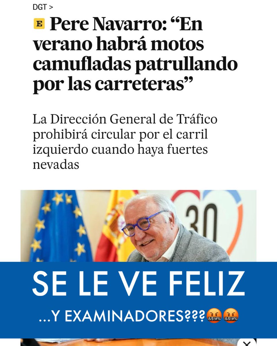 Se le ve feliz solo pensando en lo que recaudará para el jefe… y examinadores??? Nuestros alumnos pagan TASAS (impuestos) para poder subir a examen y no pueden por su ineficacia… pero siga soñando en lo que recaudará este verano !! GRAN IDEA 🤬🤬 #dgt #perenavarro <a href="/DGTes/">Dir. Gral. Tráfico</a>