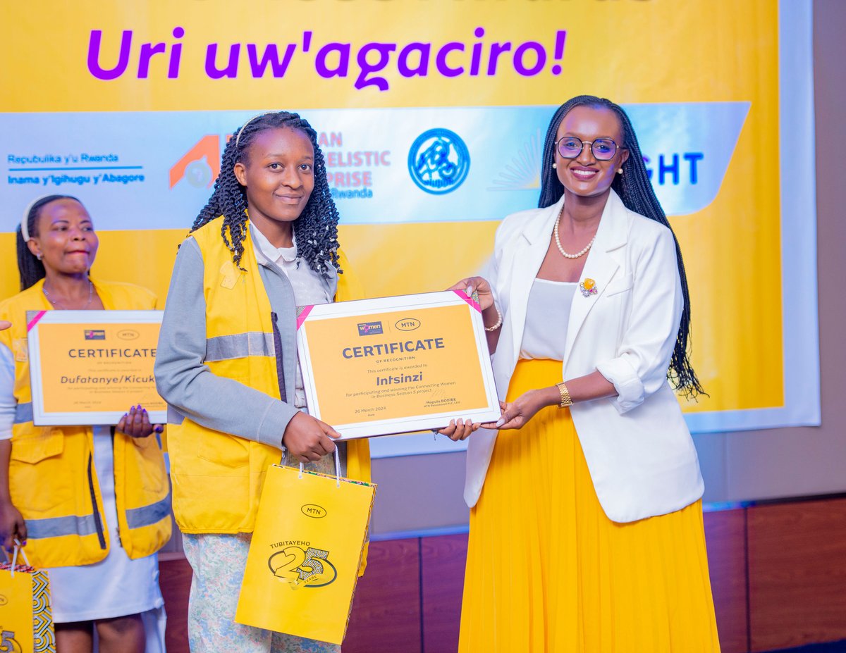 MTNRwanda's tweet photo. As #WomensMonth concludes, we are truly honored to have hosted an awards dinner night yesterday that recognized and awarded outstanding women-saving groups and businesses as part of the Connect Women in Business initiative. We look forward to witnessing the success of these brilliant ventures. 
#IWD #DoingGoodTogether