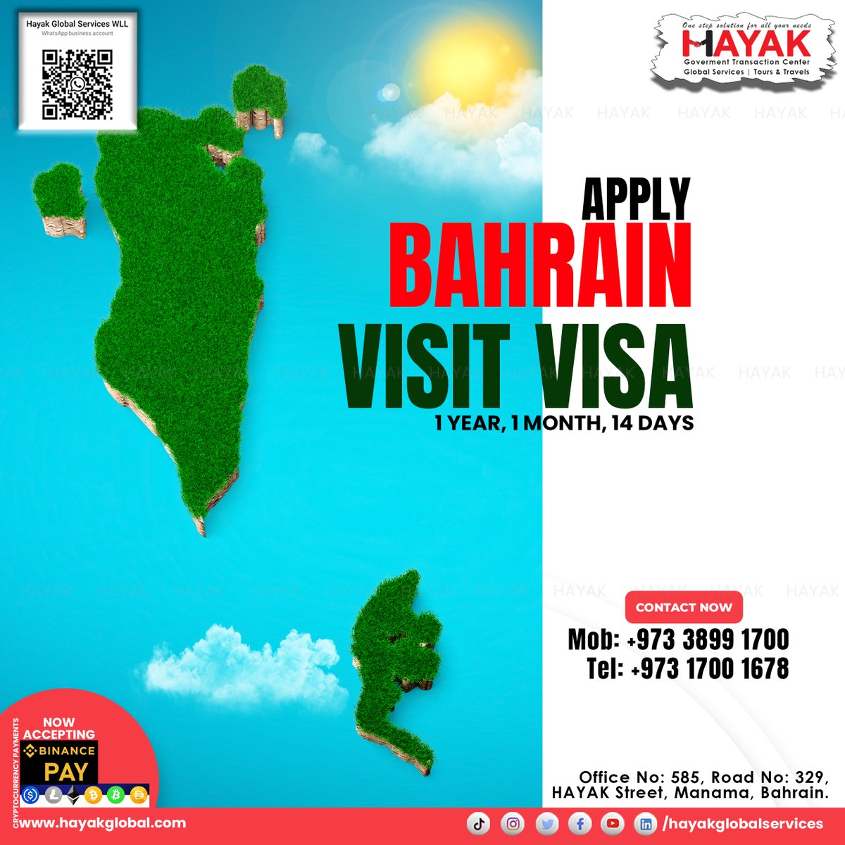 hayakglobal's tweet photo. Contact: Fahad Bro
https://t.co/3XujEGRePz
HAYAK Global Services

HAYAK Tours & Travels
HAYAK Documents Clearing
HAYAK Government Transaction Centre

Office No: 585, Road No: 329, Block No: 302,
Sh Abdulla Road, Hayak Street, Manama, Kingdom of Bahrain.

Tel: https://t.co/hZ7s8AMYJb
Mob: https://t.co/3XujEGRePz

Email: hayakglobal@gmail.com
https://t.co/F0wbxAhZKO

#hayakstreet
#hayakglobal
#hayakglobalservices
#hayakstreetmanama
