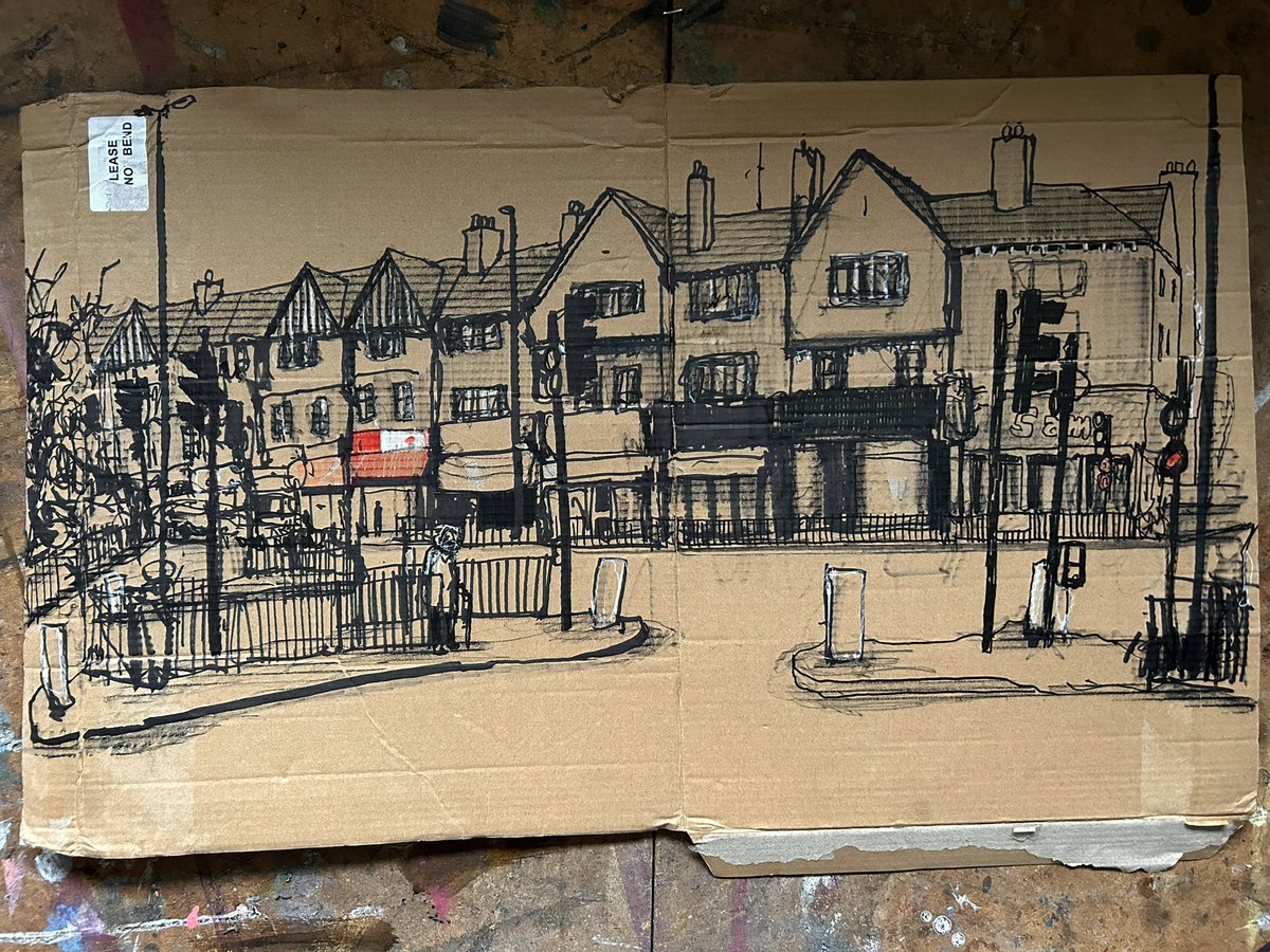 26-03-24 The Road to Nowhere ll
40 x 66cm
#drawing #ink #pen #foundcardboard #street #junction #trafficlights #cagemein #nouturn #nogoingback #stoplookingatme