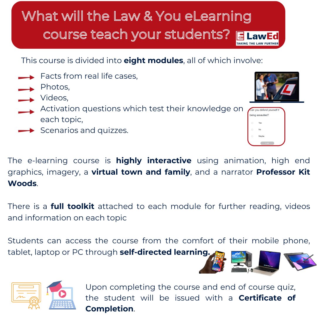 LawEd_ie's tweet photo. Our interactive eLearning course, the Law &amp; You, is tailored towards Junior Cycle Wellbeing students, tying in with the mandatory Wellbeing curriculum ✨

Email info@lawed.ie to bulk enroll your students onto the course for the 2024/2025 academic year at a reduced cost😊✅ https://t.co/RDyxGzU5j9
