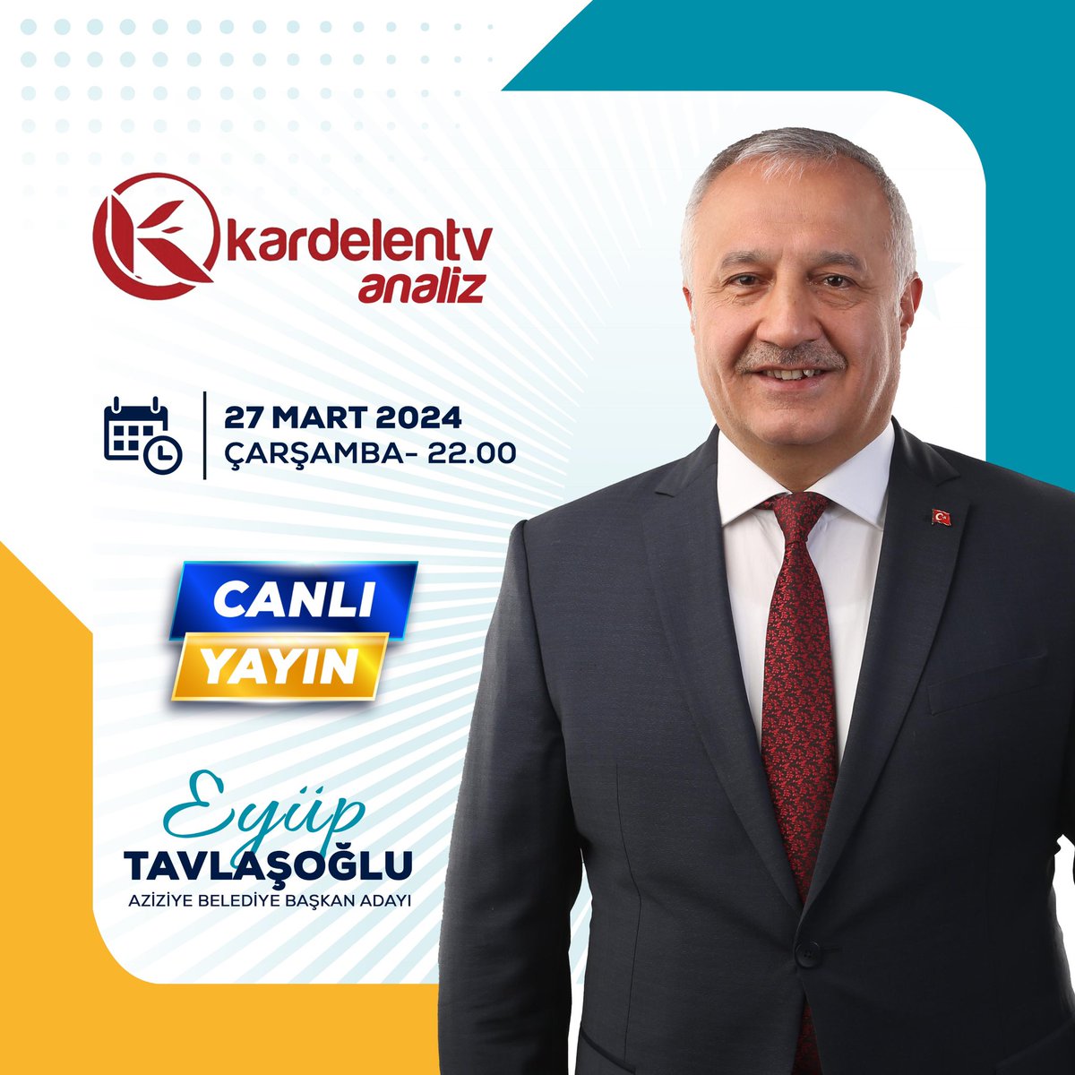 etavlasoglu's tweet photo. Kardelen TV ekranlarında 27 Mart Çarşamba günü saat:22’de yayınlanacak olan Analiz programının canlı yayın konuğu olacağım. Canlı yayınımıza siz kıymetli hemşehrilerimizi de bekliyorum.
@kardelentv https://t.co/SuSApLkyvv