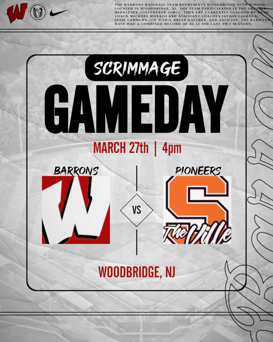 ‼️Scrimmage 4‼️

⏱️4PM
📍WHS
🆚Somerville 

#BarronsBaseball #WeAreBarrons #RingTheBelll <a href="/BarronsSports/">WHS Athletics</a>